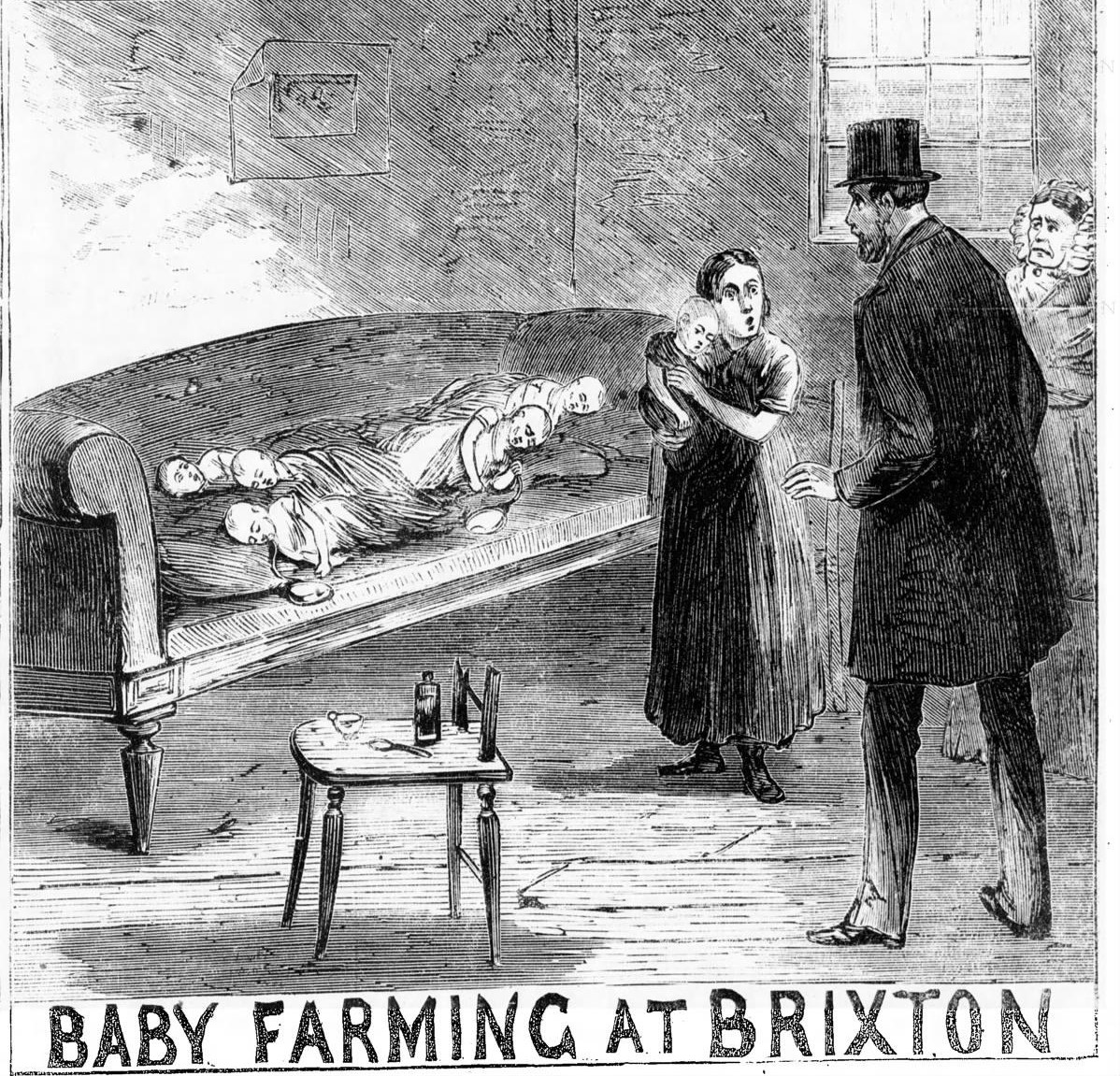 Baby farming à Brixton - The Illustrated Police News, Londres, Samedi 25 juin 1870, Page 1 (par Newspapers.com)